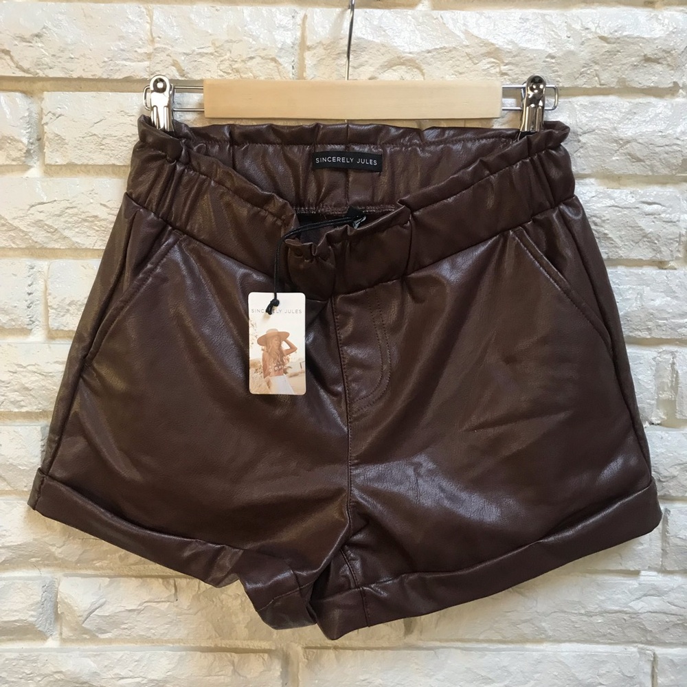 SINCERELY JULES dark brown faux leather shorts women's size S NEW NWT
